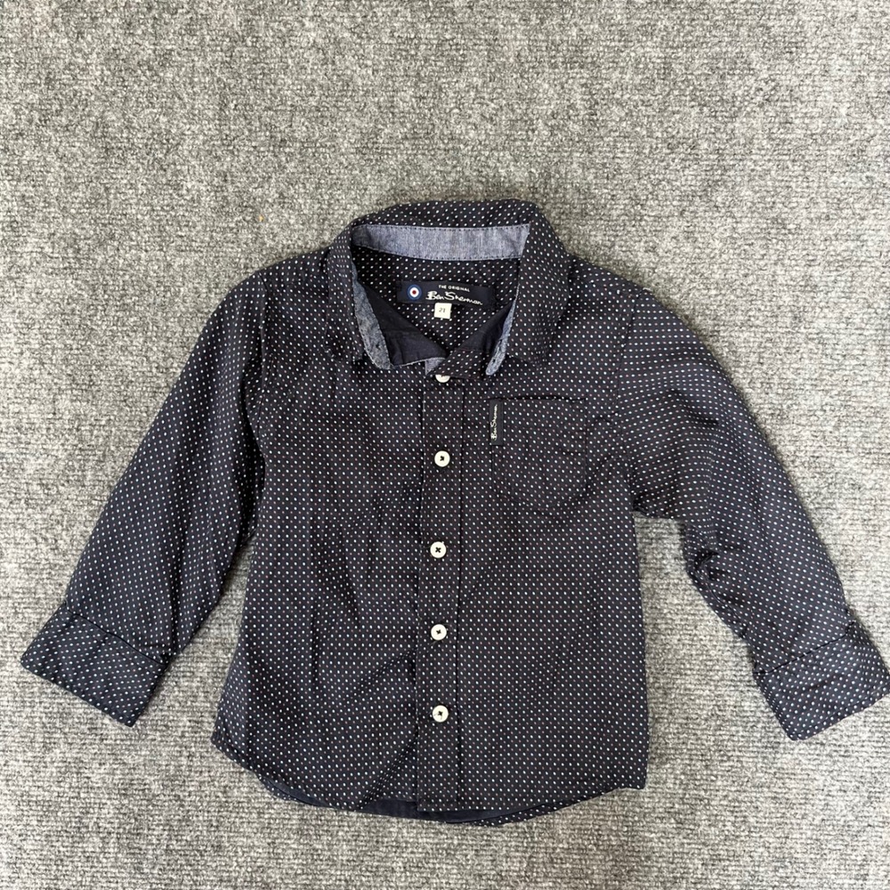 Ben Sherman Boys Navy Blue Diamond Print Long Sleeve Button Down Shirt 2T